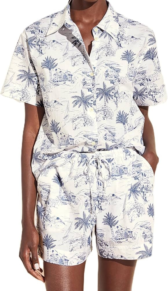 Women Two Piece Beach Outfits Summer Linen Short Sets Y2K Bohemian Loose Shorts Set Vacation Part... | Amazon (US)