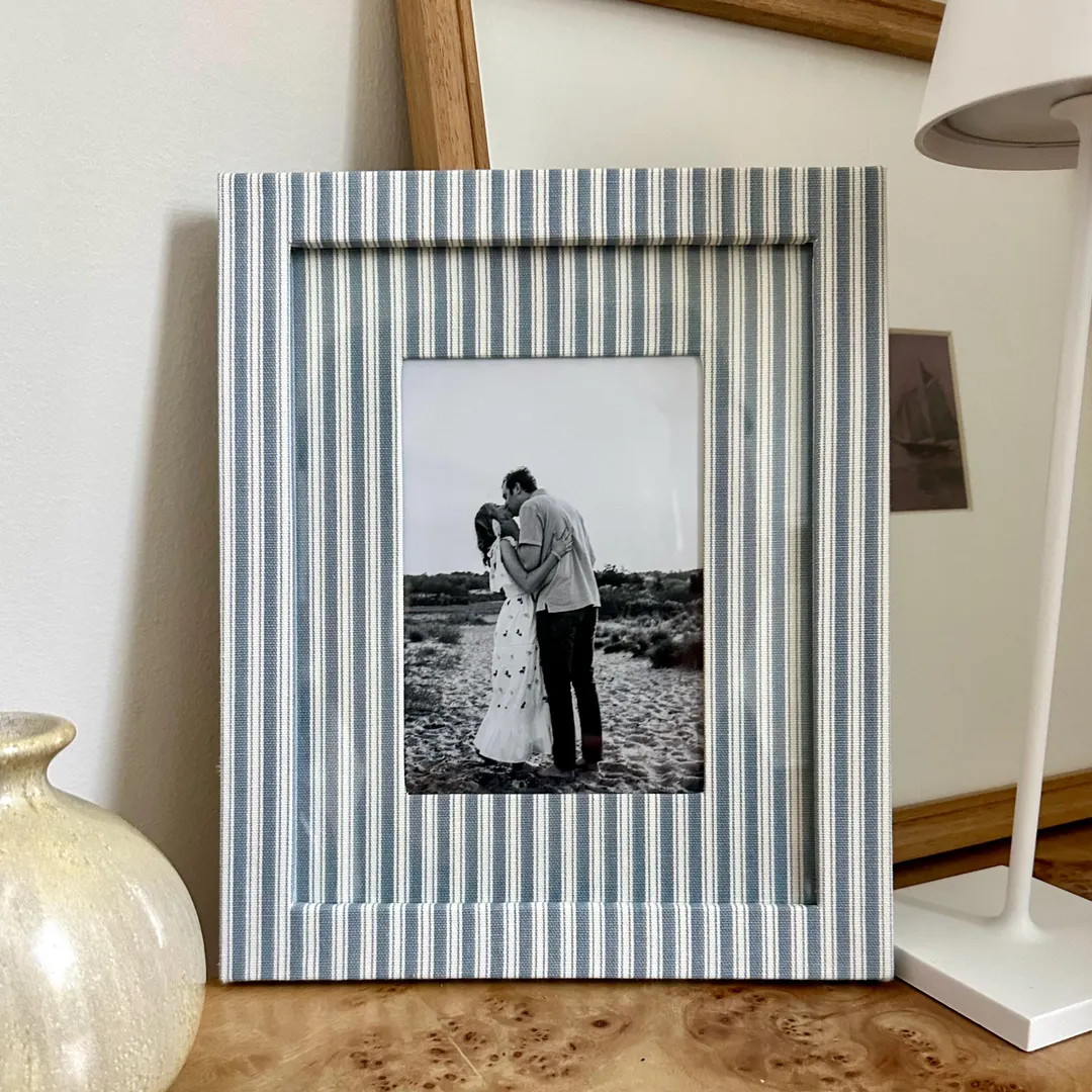 Slate Blue Stripe Fabric Wrapped Picture Frame and Mat - 5x7 photo | Etsy (US)