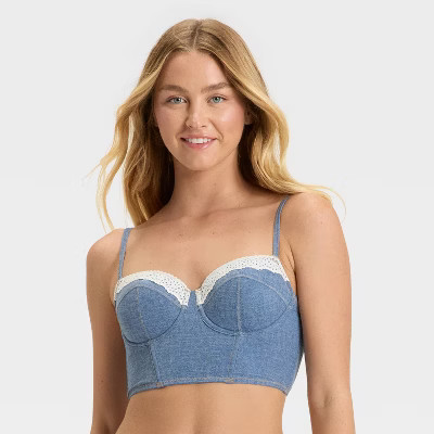 Women's Denim Lightly Lined Bralette - Colsie™ Dark Blue M | Target