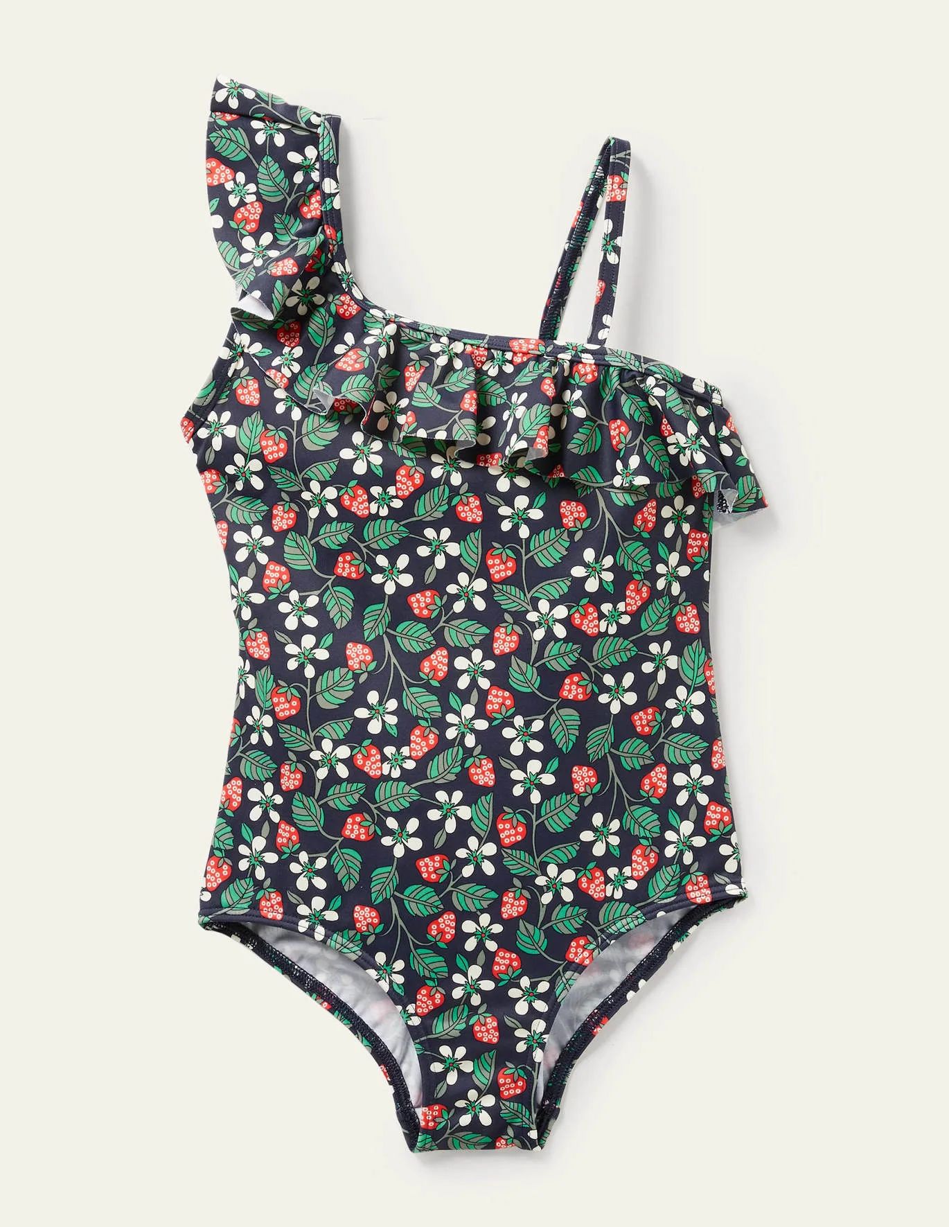 Navy Strawberry Print One Shoulder Swimsuit | Boden (US)
