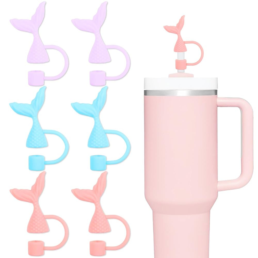 Whaline 6Pcs Summer Mermaid Straw Cover Cap Purple Blue Pink Ocean Theme Reusable Silicone Straw ... | Amazon (US)