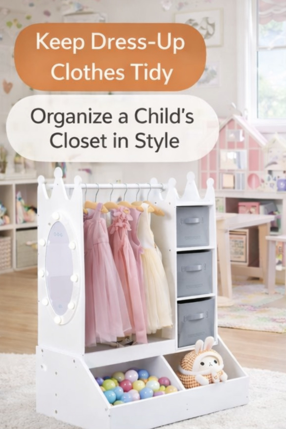 Create a dream dress-up closet for your little one with this adorable kids wardrobe organizer. Perfect for storing princess dresses, costumes, and accessories while encouraging imaginative play. #pretendplay #princessroom #kidsplayroom #dressupfun #kidsdecor 

 #LTKmomlife #LTKHome #LTKKids