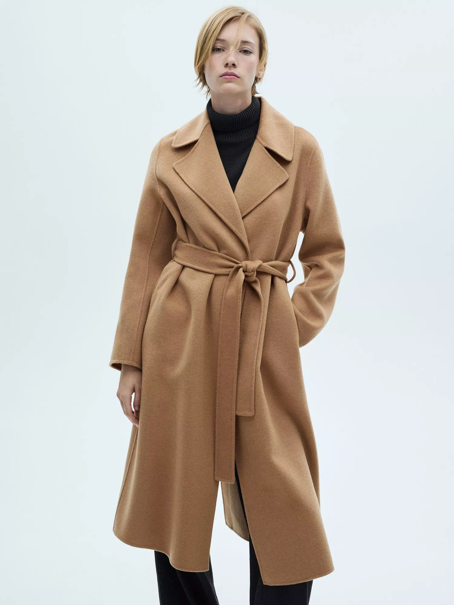 MangoBatin Wool Blend Belted Wrap Coat, Brown | John Lewis (UK)