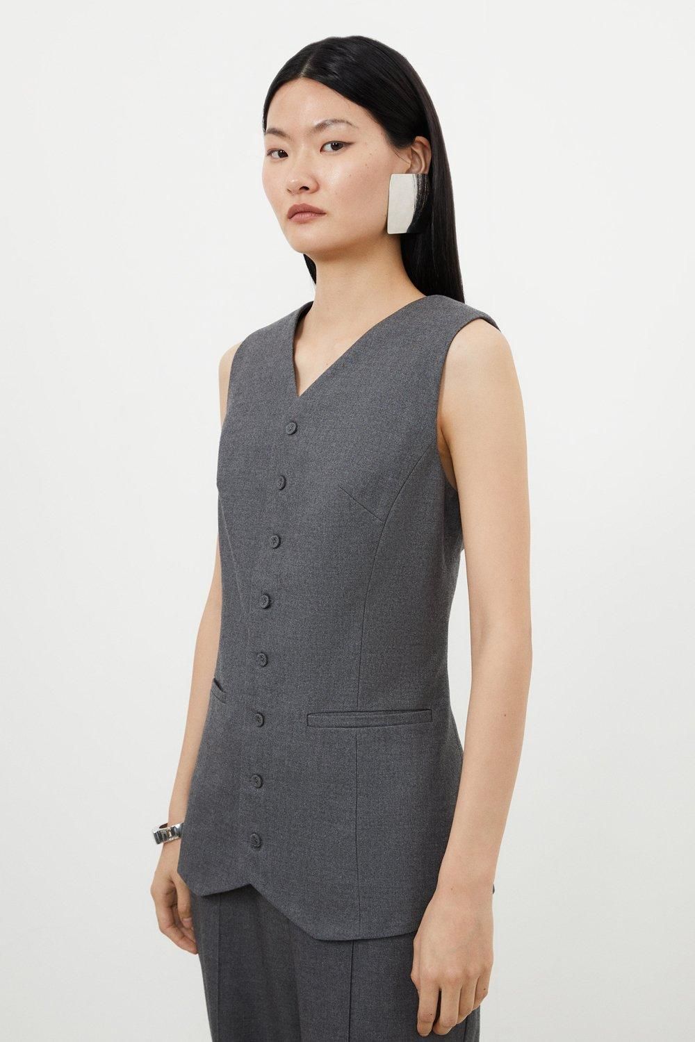 Grey Marl Woven Wool Mix Waistcoat | Karen Millen UK + IE + DE + NL