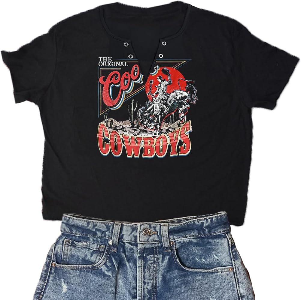 Retro Western Cowboy Crop Tops Women Vintage Country Concert Cowgirls Shirt Rodeo Graphic Tees T-... | Amazon (US)