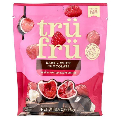 Tru Fru, Freeze-Dried Raspberries, Dark + White Chocolate, 3.4 oz (96 g) | iHerb