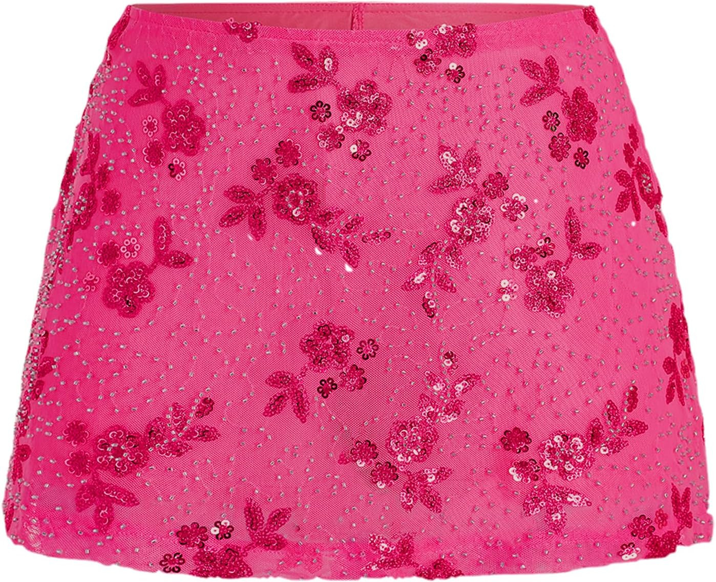 Womens Sequin Skirt Sparkly Low Rise Mini Skort Y2K | Amazon (US)