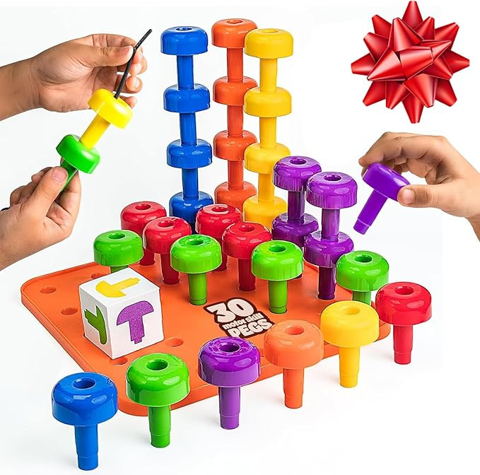 Skoolzy Peg Board Set - Montessori Toys for 2 Year Old - 33 Pc Plastic Peg Board for Kids - Occup... | Amazon (US)