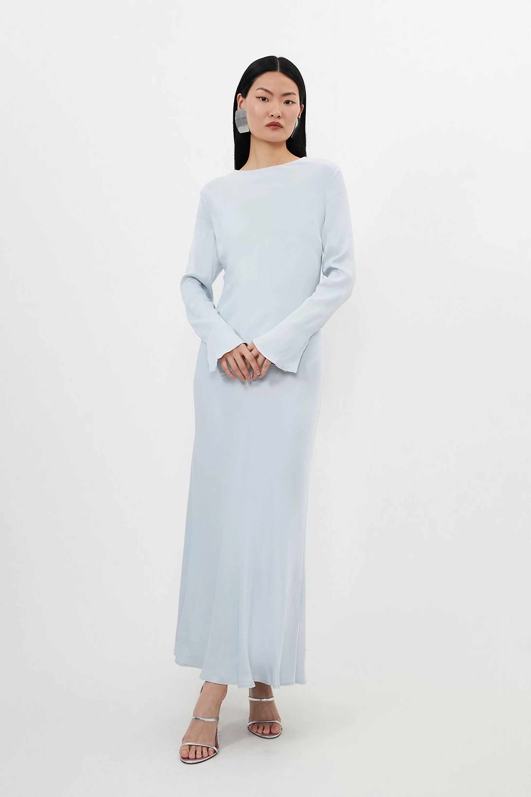 Viscose Satin Woven Long Sleeve Maxi Dress | Karen Millen UK + IE + DE + NL