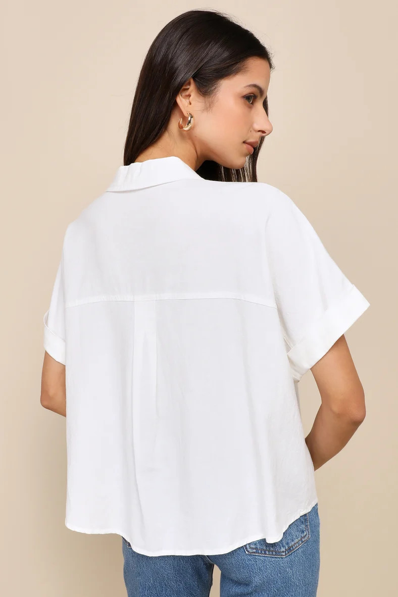 Dashing Aesthetic White Linen Short Sleeve Button-Up Top | Lulus