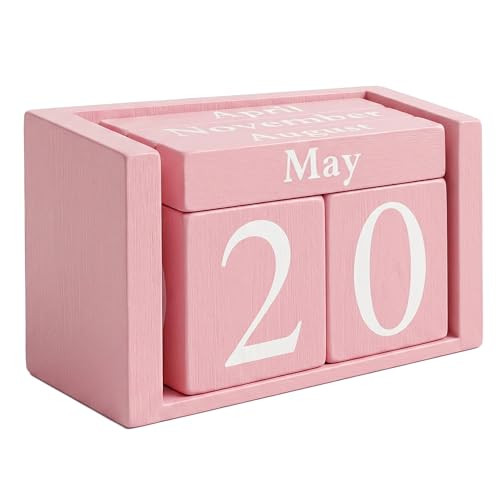 MICKYU Pink Wooden Perpetual Desk Calendar, Aesthetic Reusable Block Calendar with Date Display, ... | Amazon (US)