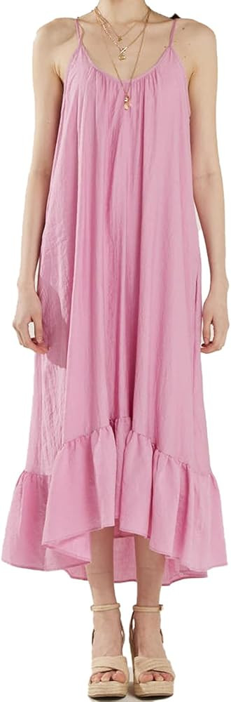 noflik Waterfall Gatered Ruffle Low Back Maxi Dress | Amazon (US)
