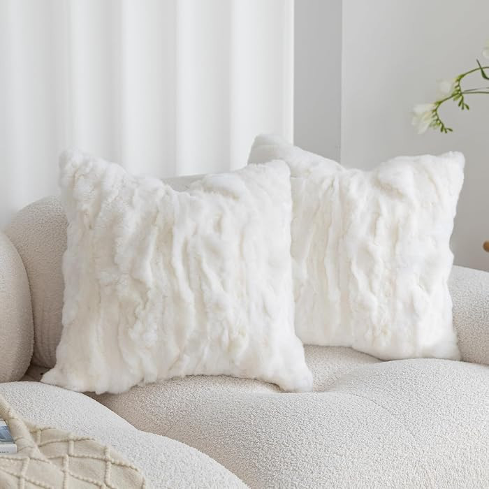 Genuine Rabbit Fur Throw Pillow Covers Set of 2,Luxury Decorative Pillowcases Soft Fluffy Animal ... | Amazon (US)