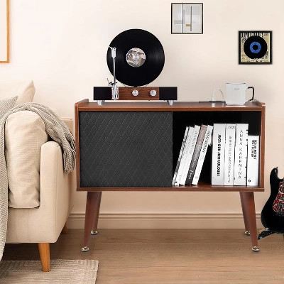 Record Player Stand with Power Outlet, Vinyl Record Storage Cabinet, Turntable Stand, Holds up to 300 Albums | Target