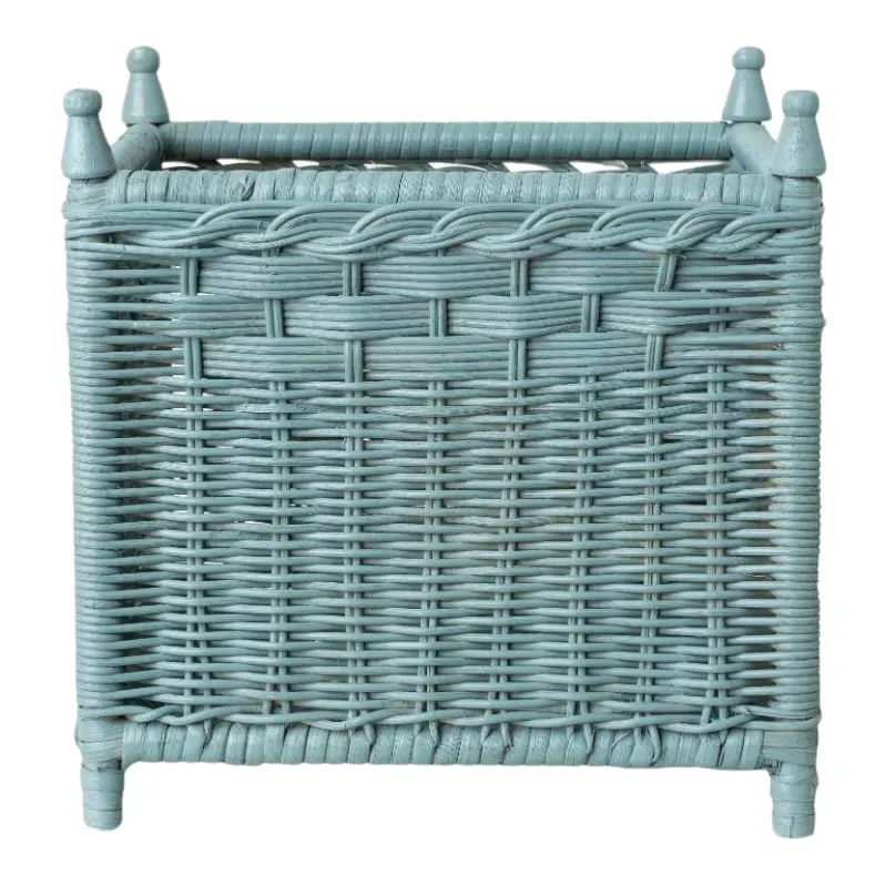 Wicker Box Planter in Pale Blue, Extra Large | Chairish