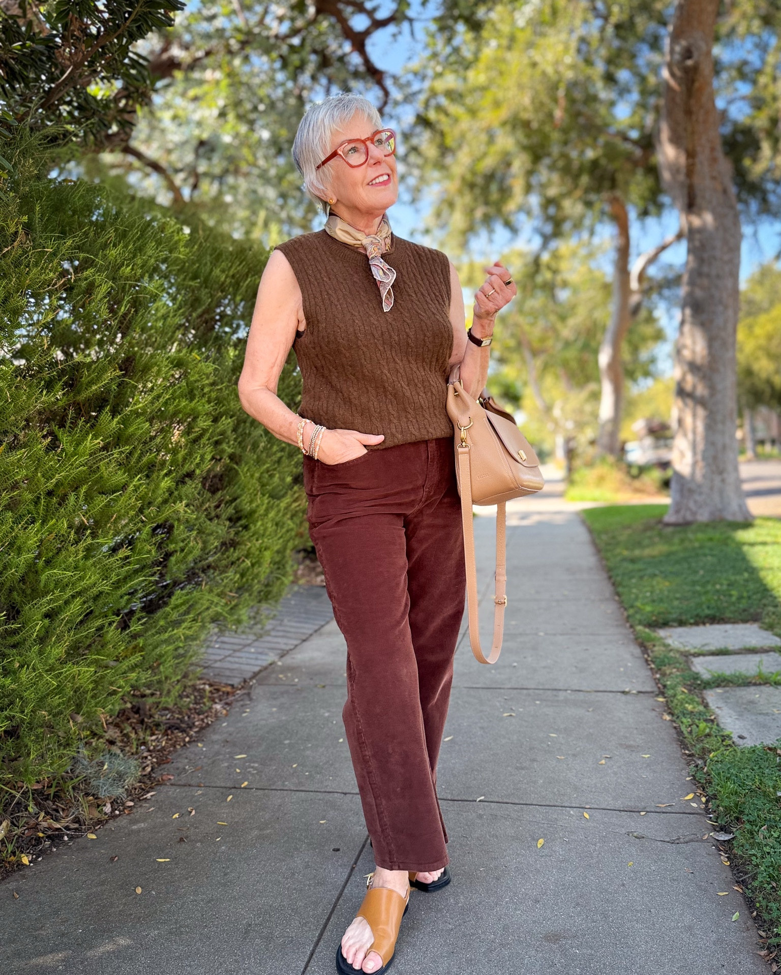 Three ways to style a classic cable knit sweater vest + chocolate brown corduroy pants for Fall 🍂✨ Proof that timeless pieces can be endlessly versatile at any age!

1️⃣ Keep it light with chic slides and a silk scarf for a polished daytime vibe.
2️⃣ Add a leather jacket + leopard loafers for that elevated, city-smart edge.
3️⃣ Go casual with a cream denim jacket + sneakers for an easy weekend look.

Because style only gets better with experience 💫 

#FallFashion #50PlusStyle #TimelessWardrobe 

#LTKSeasonal #LTKOver40 #LTKStyleTip
