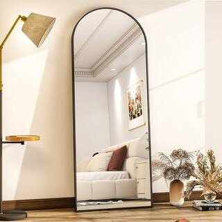 26 in. W x 71 in. H Arched Black Aluminum Alloy Framed Full Length Mirror Standing Floor Mirror | The Home Depot