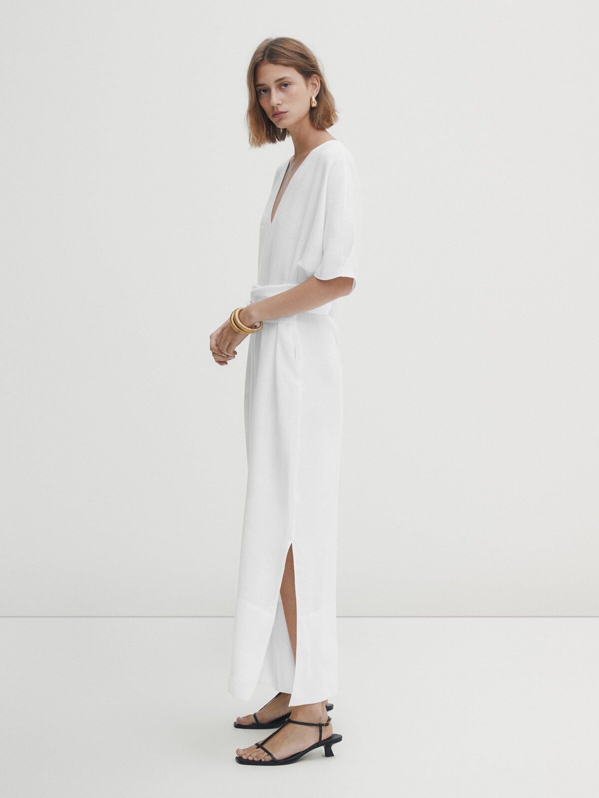 Linen blend jumpsuit with tie detail | Massimo Dutti DE