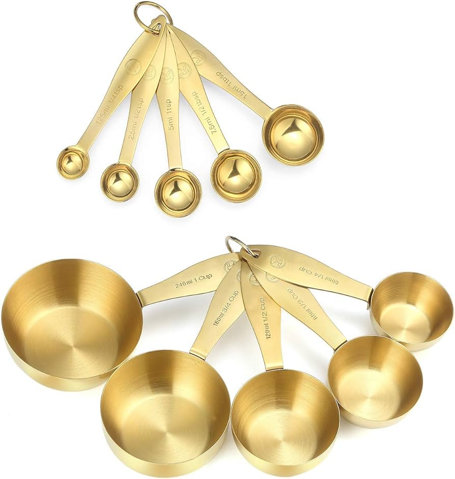 Amazon.com: Gold Measuring Cups and Spoons Set, Stainless Steel 10 Piece Set, Stackable 5 Measuri... | Amazon (US)