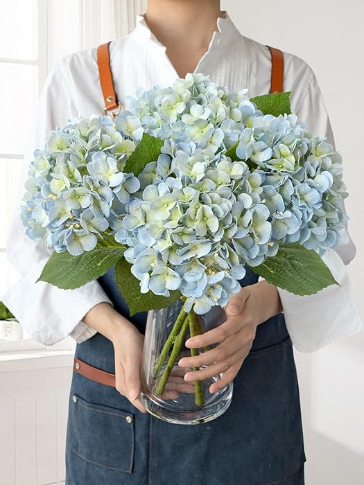 Light Blue Hydrangea Artificial Flowers,4Pcs 20" Real Touch Lifelike Silk Artificial Hydrangeas, ... | Amazon (US)
