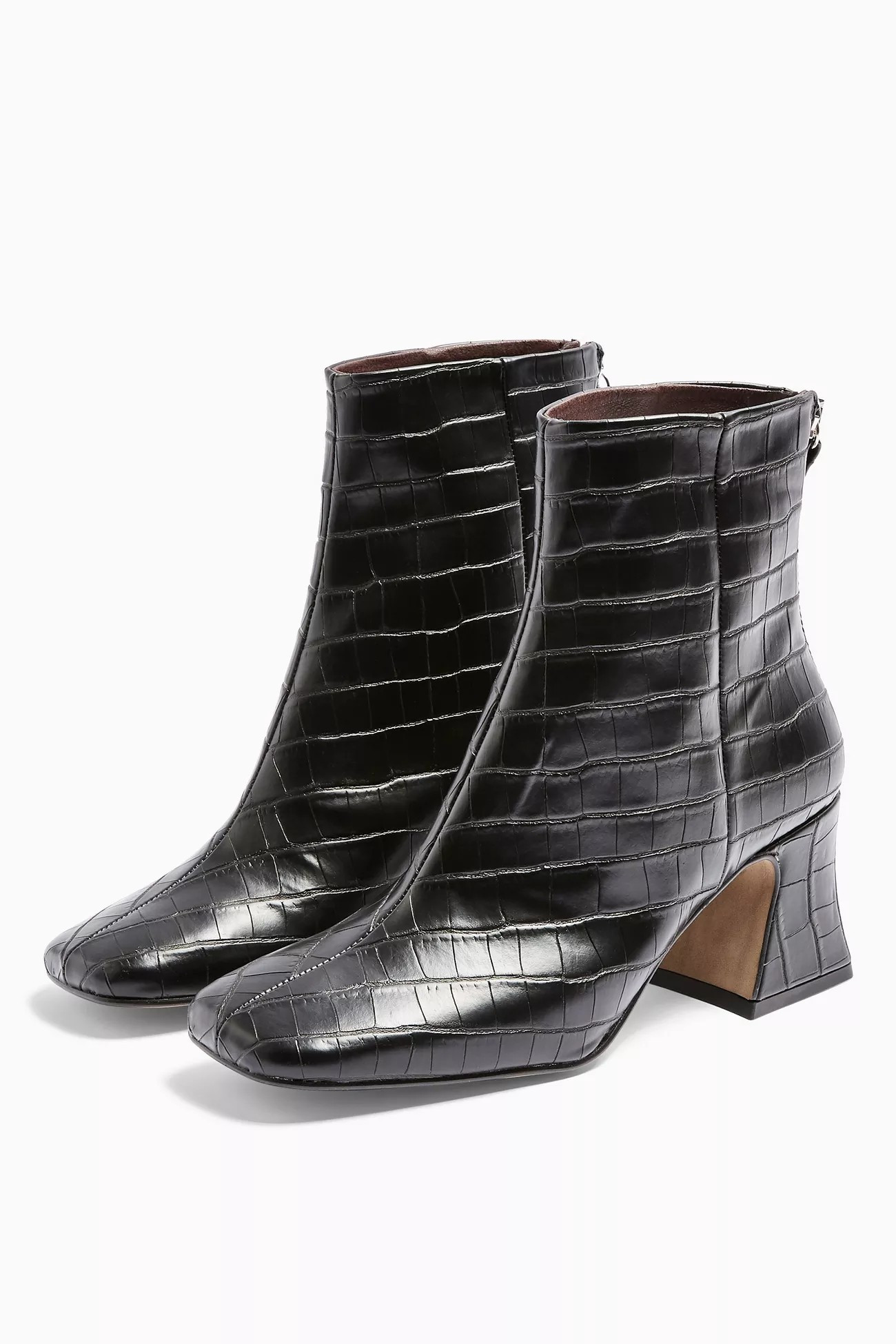 CONSIDERED VIENNA Vegan Black Croc Flared Boots | Topshop UK