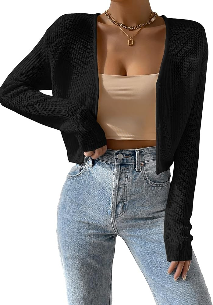 Verdusa Women's Drop Shoulder Long Sleeve Button Up Knit Cardigan Sweater | Amazon (US)