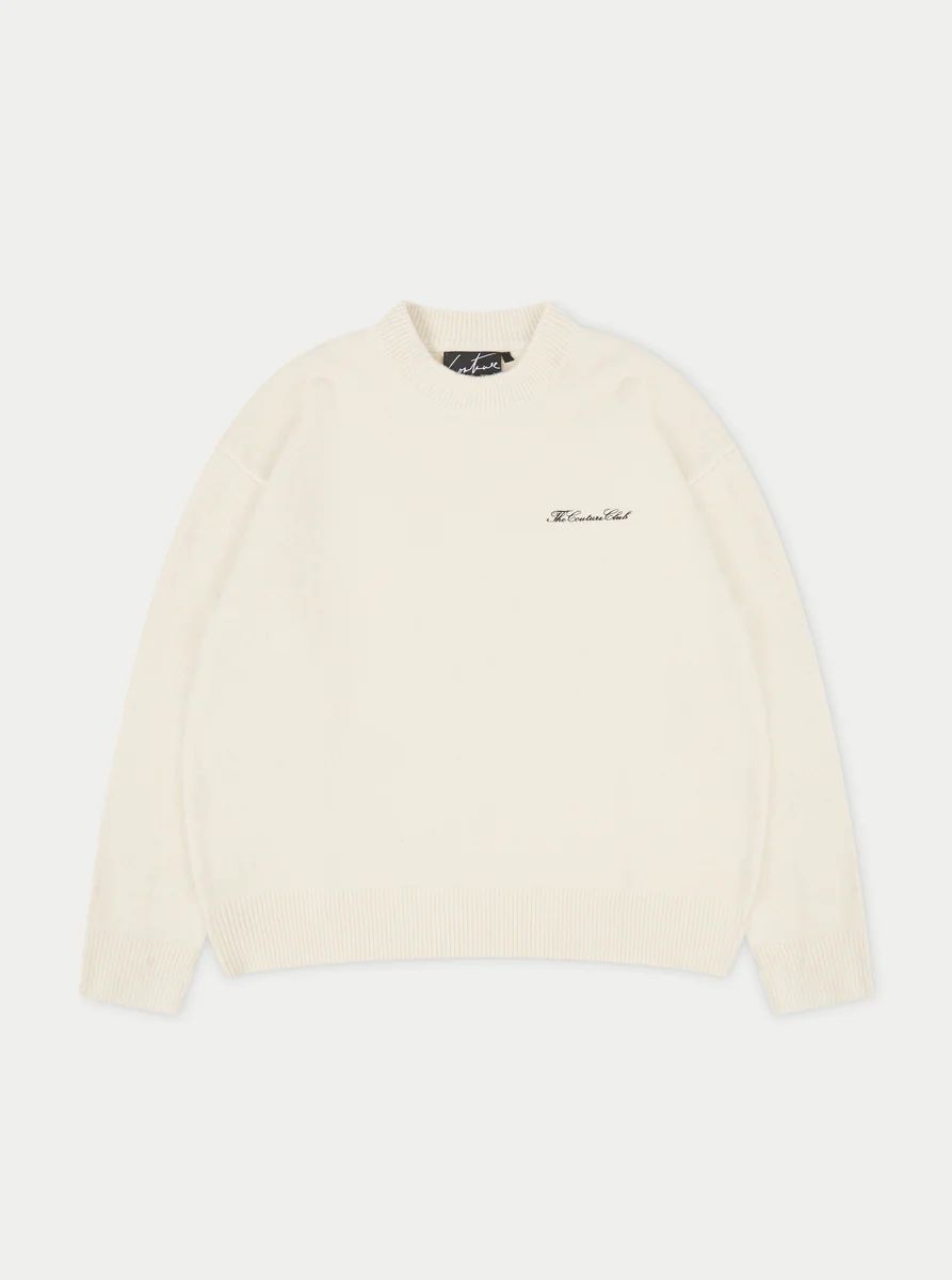 COUTURE SCRIPT KNITTED CREW - OFF WHITE | The Couture Club