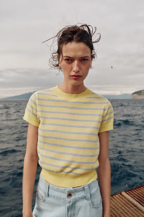 STRIPED SHORT SLEEVE JUMPER | Zara UK
