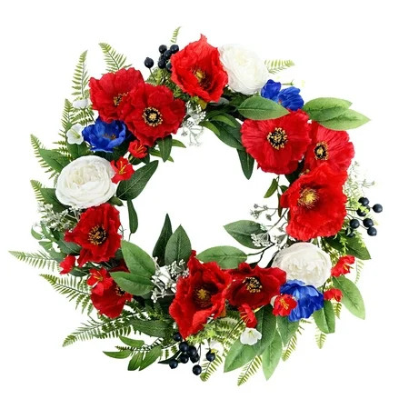 Poppy Wreath, Red/White/Blue, 22", by My Texas House | Walmart (US)