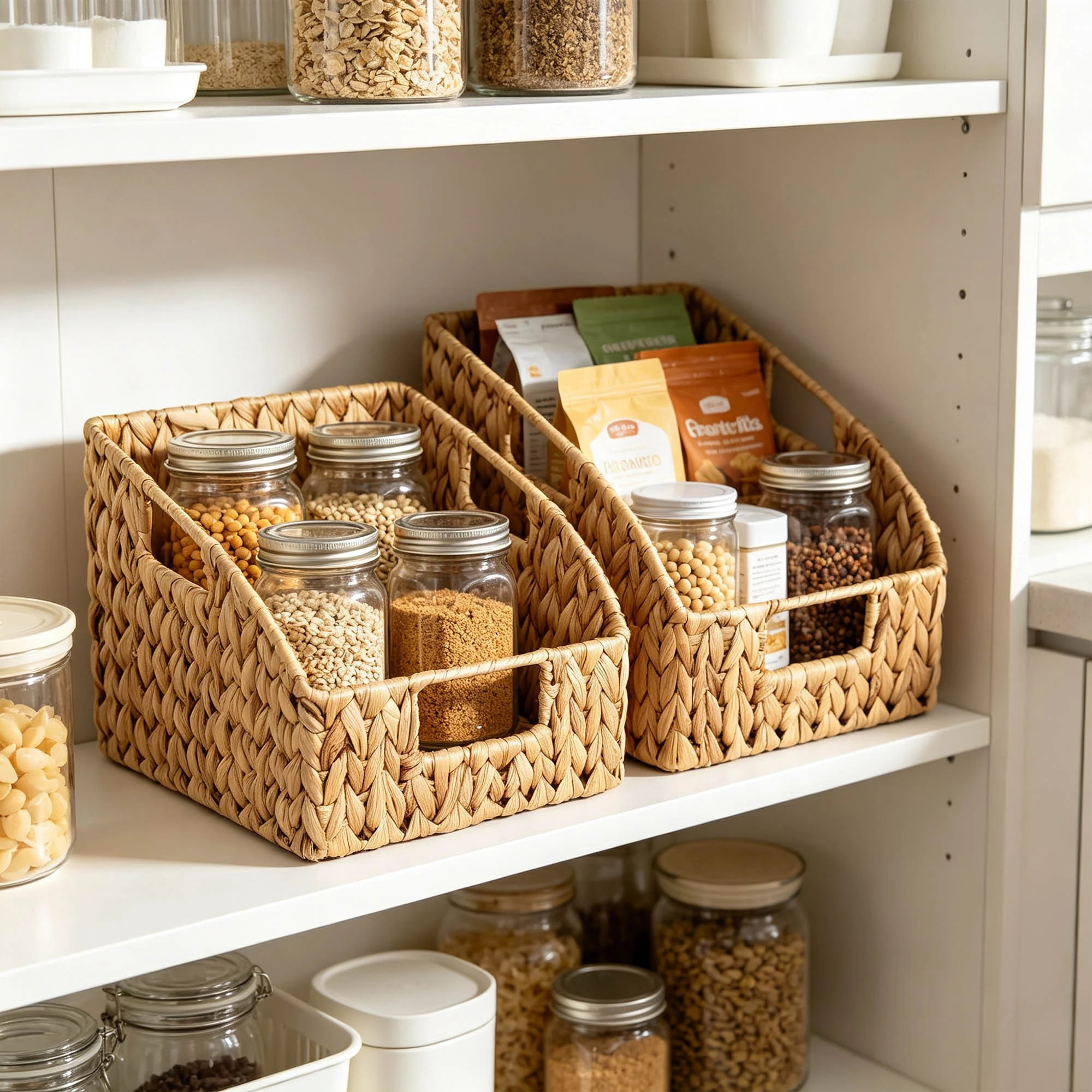 Water Hyacinth Pantry Storage Basket Set of 2, Handles | Wayfair North America
