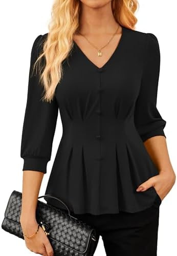 GRACE KARIN Women Business Casual Tops, 2026 Spring Trendy Dressy Blouses, 3/4 Sleeve Peplum Work... | Amazon (US)