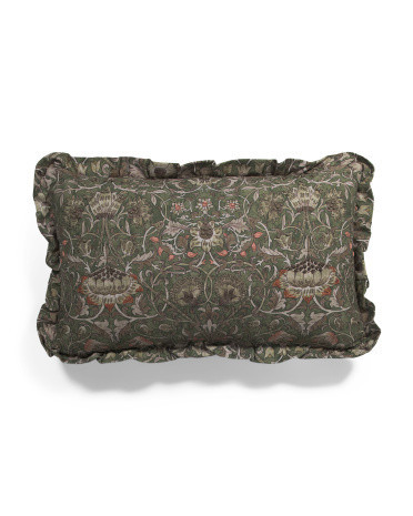14x24 Lodden Floral Print Embroidered Ruffle Lumbar Pillow | TJ Maxx
