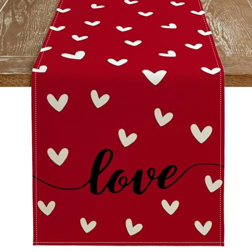 ARKENY Valentines Day Table Runner 90x13 Inches Love Heart Red Table Decor, Burlap Farmhouse Indoor Outdoor Holiday Anniversary Decoration for Home Party AT057-90 | Amazon (US)