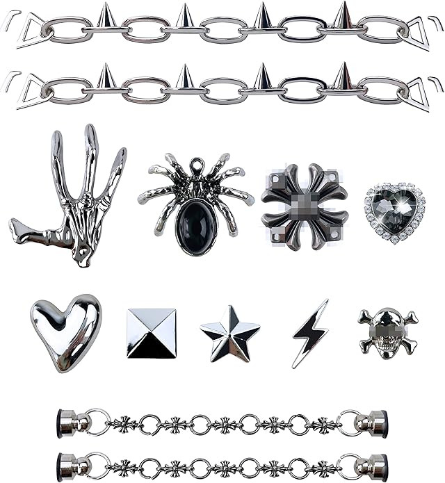 LINGWUERBA Bling Charms For Shoe With Chains,Spikes, Cool Gothic Emo Y2k pack,Party Accessories f... | Amazon (US)