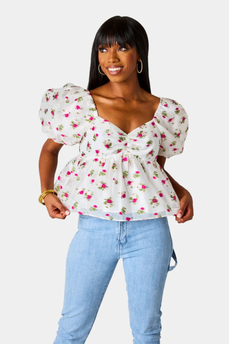 BuddyLove | Blakely Peplum Short Sleeve Top | Calla Lily | BuddyLove