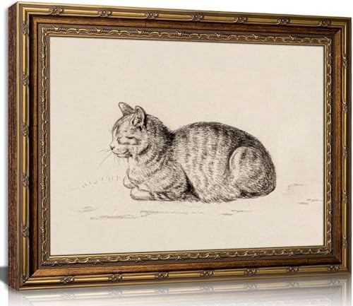 Kofeehic Vintage Gold Framed Cat Sketch Wall Art, Retro Aesthetic Feline Drawing Decor,Minimalist Animal Canvas Painting, Cat Lover Gifts for Living Room Bedroom Kitchen Bathroom 12X16in | Amazon (US)