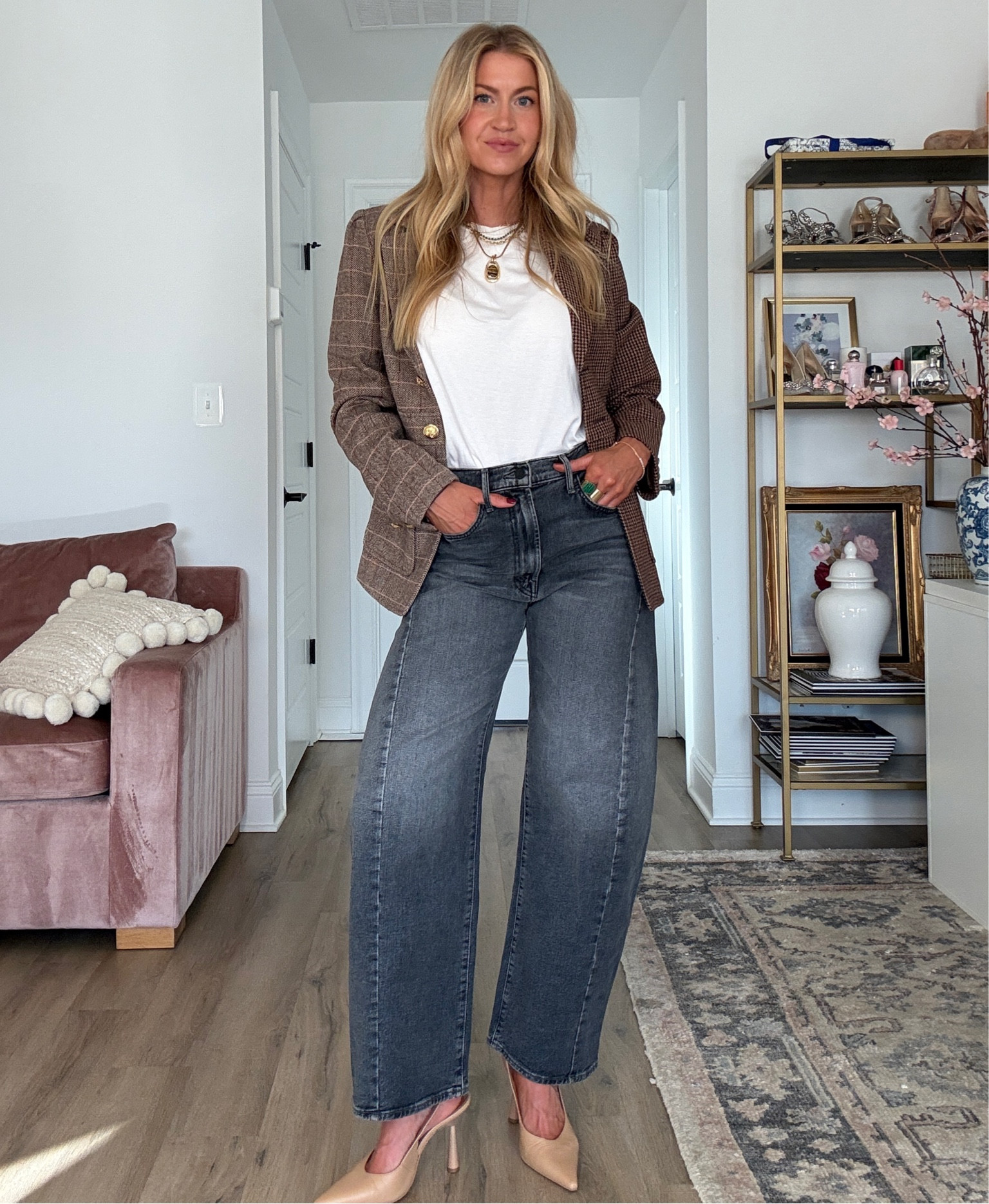 Outfit from @anthropologie on sale for 30% off! Use code LEANNE30 
Jeans: run TTS, wearing a 25
Blazer: runs TTS, wearing a S
Heels: run TTS 

#LTKSeasonal #LTKstyletip #LTKsalealert