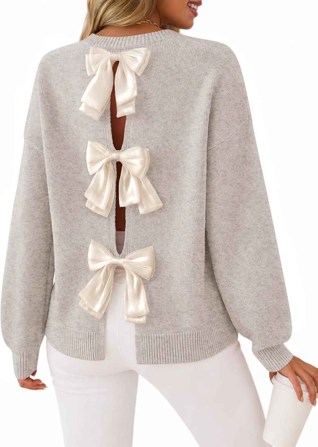 ZESICA Women's Fall Bow Knot Oversized Sweaters Trendy Pullover Tops | Amazon (US)