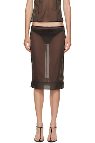 St. Agni - Khaki Transparent Midi Skirt | SSENSE