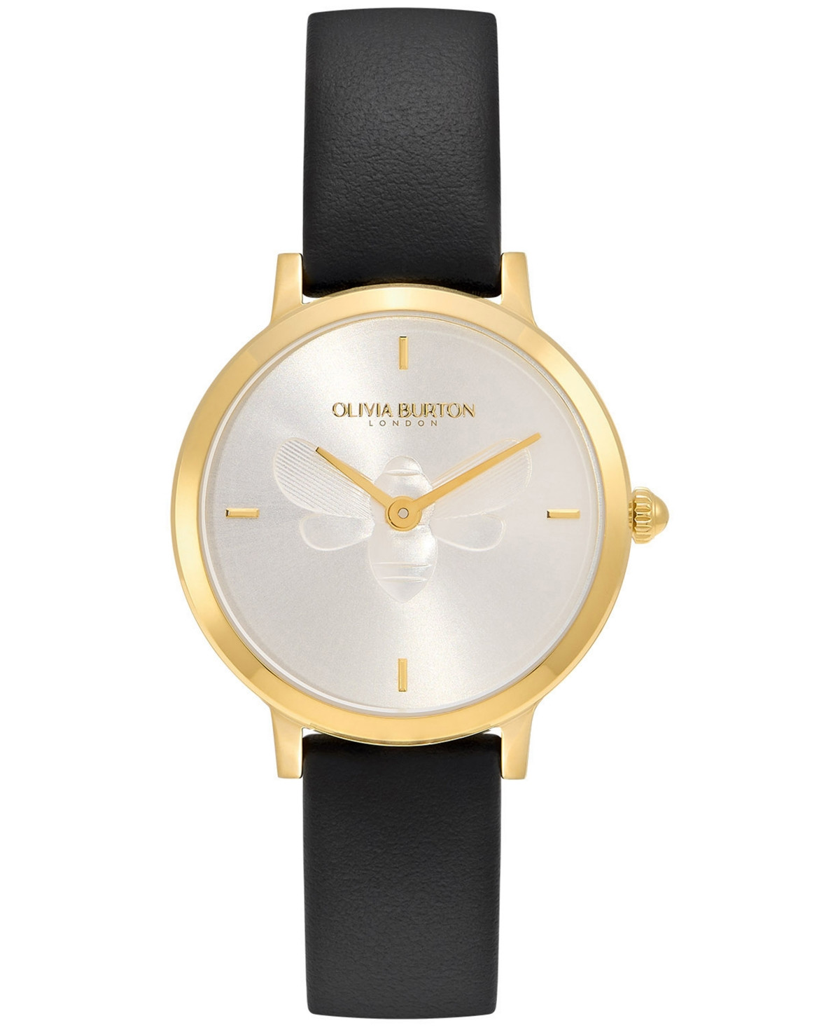 Olivia Burton Women's Ultra Slim Bee Black Leather Watch 28mm - Black | Macy's