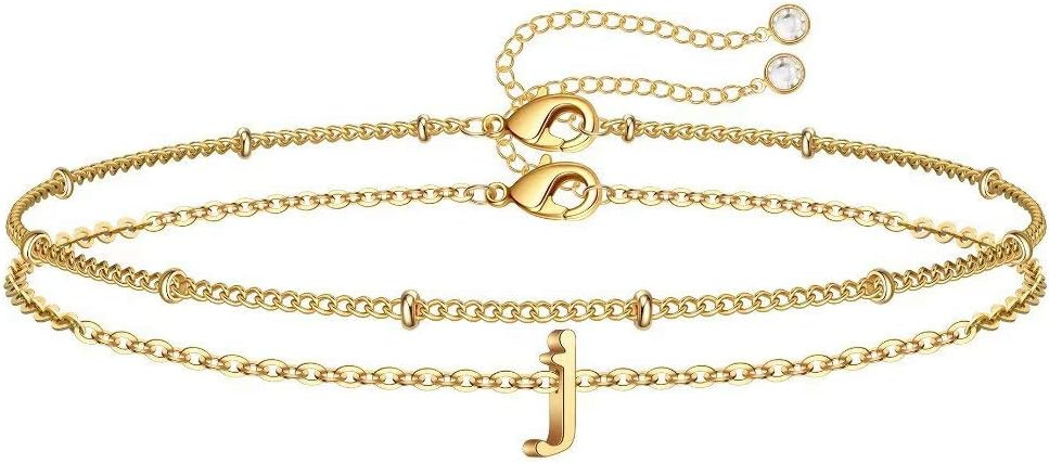 Memorjew Initial Bracelets for Women, 14K Gold Plated Layered Initial Bracelets for Women Girls J... | Amazon (US)