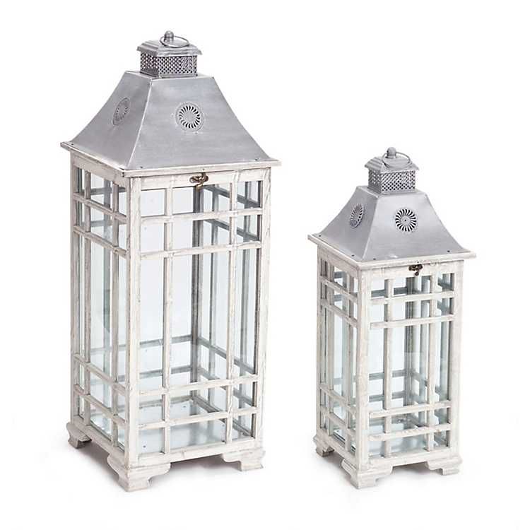 New! Rustic Metal Windowpane Lanterns, Set of 2 | Kirkland's Home
