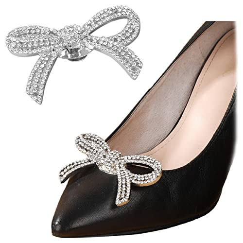 1 Pair Rhinestone Shoe Clips Classic Detachable Bow Heels Accessories Shoe Decoration Fashion Bridal Wedding Shoe Charms Silver | Amazon (US)