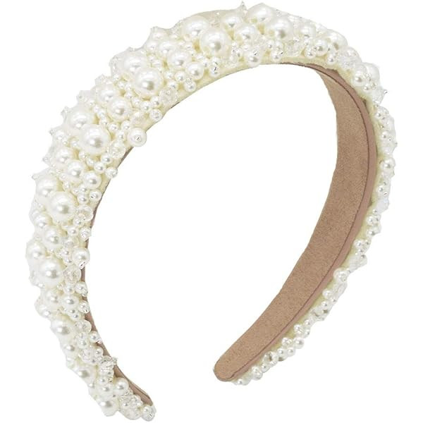 Amazon.com : Pearl Headbands for Women Fashion Velvet White Studded Embellished Head Band Design ... | Amazon (US)