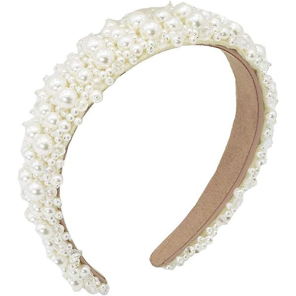 Amazon.com : Pearl Headbands for Women Fashion Velvet White Studded Embellished Head Band Design ... | Amazon (US)