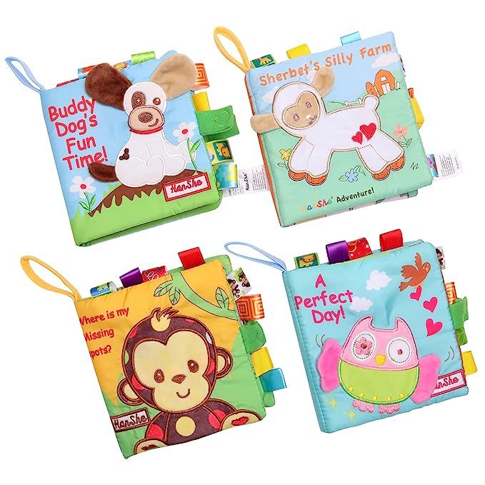 HanShe Baby Soft Book Cloth Book Set 4 Pack Crinkle Book High Contrast Baby Book Educational Lear... | Amazon (US)