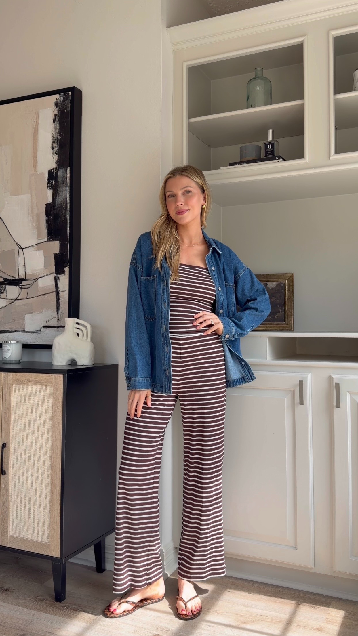 Loving this matching set - super comfy for lounging around but cute to dress up! Wearing S in set and strapless bra + M in denim shirt.
 

 