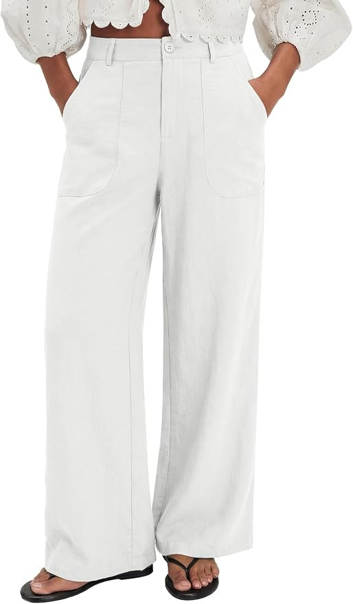 EVALESS Women's Linen Pants Summer High Waist Wide Leg Palazzo Pants Casual Trousers 2026 Beach T... | Amazon (US)