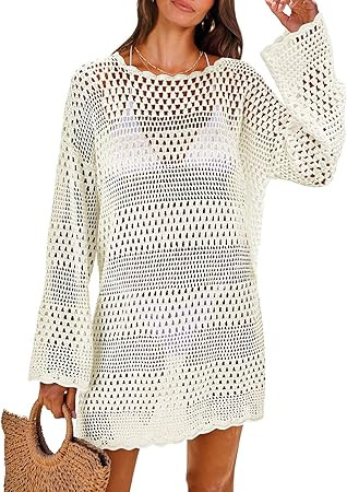 ANRABESS Women Swimsuit Crochet Swim Cover Up Summer Bathing Suit Swimwear Knit Pullover Beach Dr... | Amazon (CA)