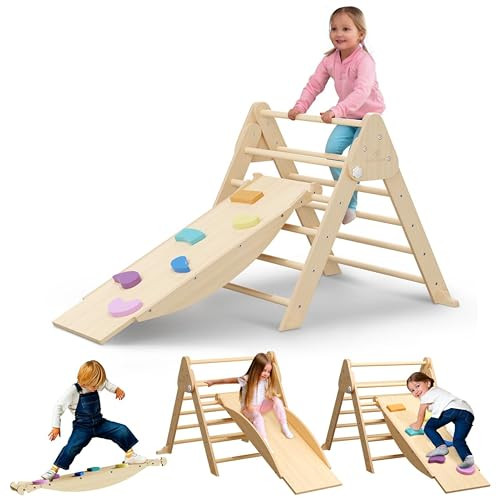 6 in 1 Toddler Climbing Toys Indoor - Safe Montessori Climbing Set with Foldable Pikler Triangle ... | Amazon (US)